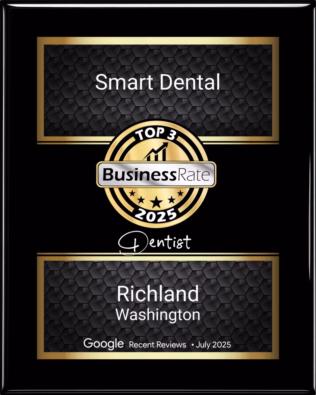 Smart Dental recognized as a BusinessRate Top 3 Dentist in Richland for 2025